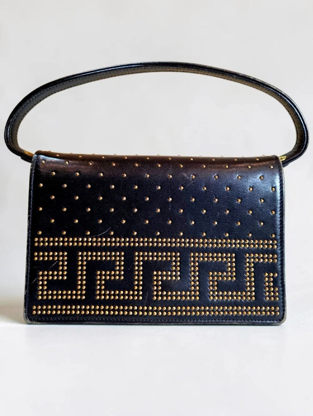 Gianni Versace Rare Greca Studded Hand Bag Satchel